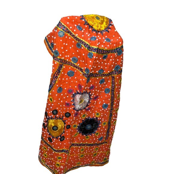 Vintage Embellished Fall ORANGE Bandhani dupatta chunni head covering one size - Picture 1 of 5